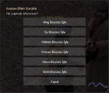 Kostüm Efekt envanter arayüzü